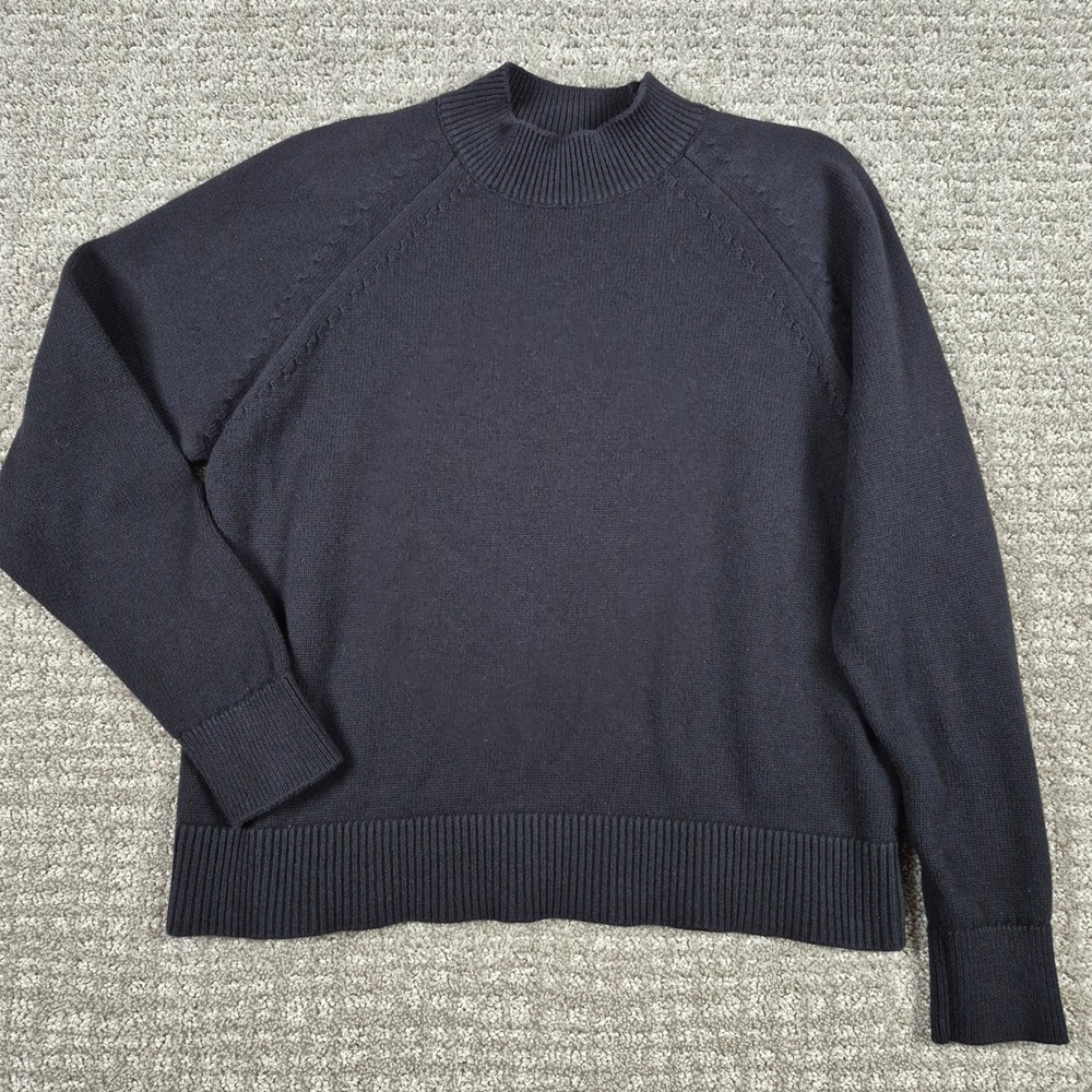 Quince Sweater Womens XS Black Organic Cotton Mock Neck Raglan Fisherman